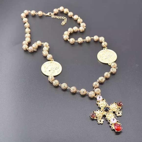 Riri Pregnancy Look Inspired Extra Long Baroque Crystal Oversized Cross Necklace - Picture 4 of 4